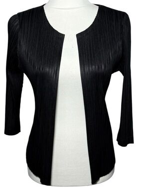 Pleats Collection By Pings Imports Inc Black Pleated Open Front Crop Cardigan SM